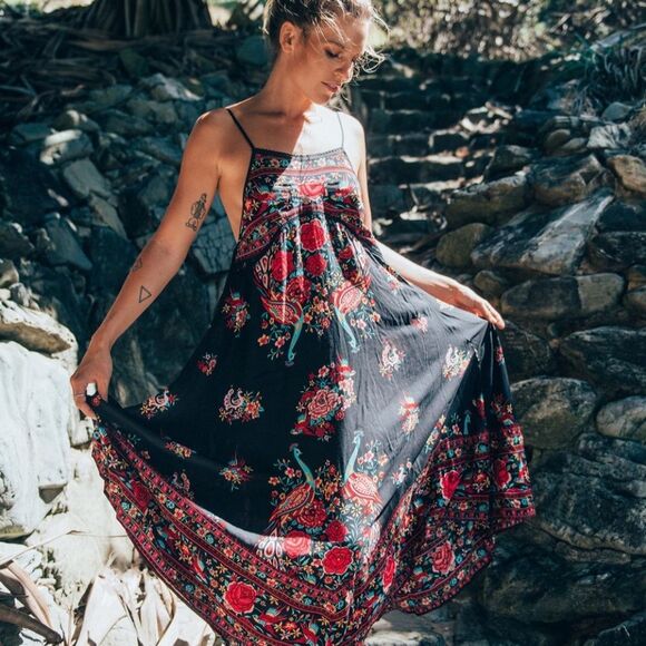 SPELL HOTEL PARADISO JET Floral Black Maxi Dress Small - Picture 1 of 6